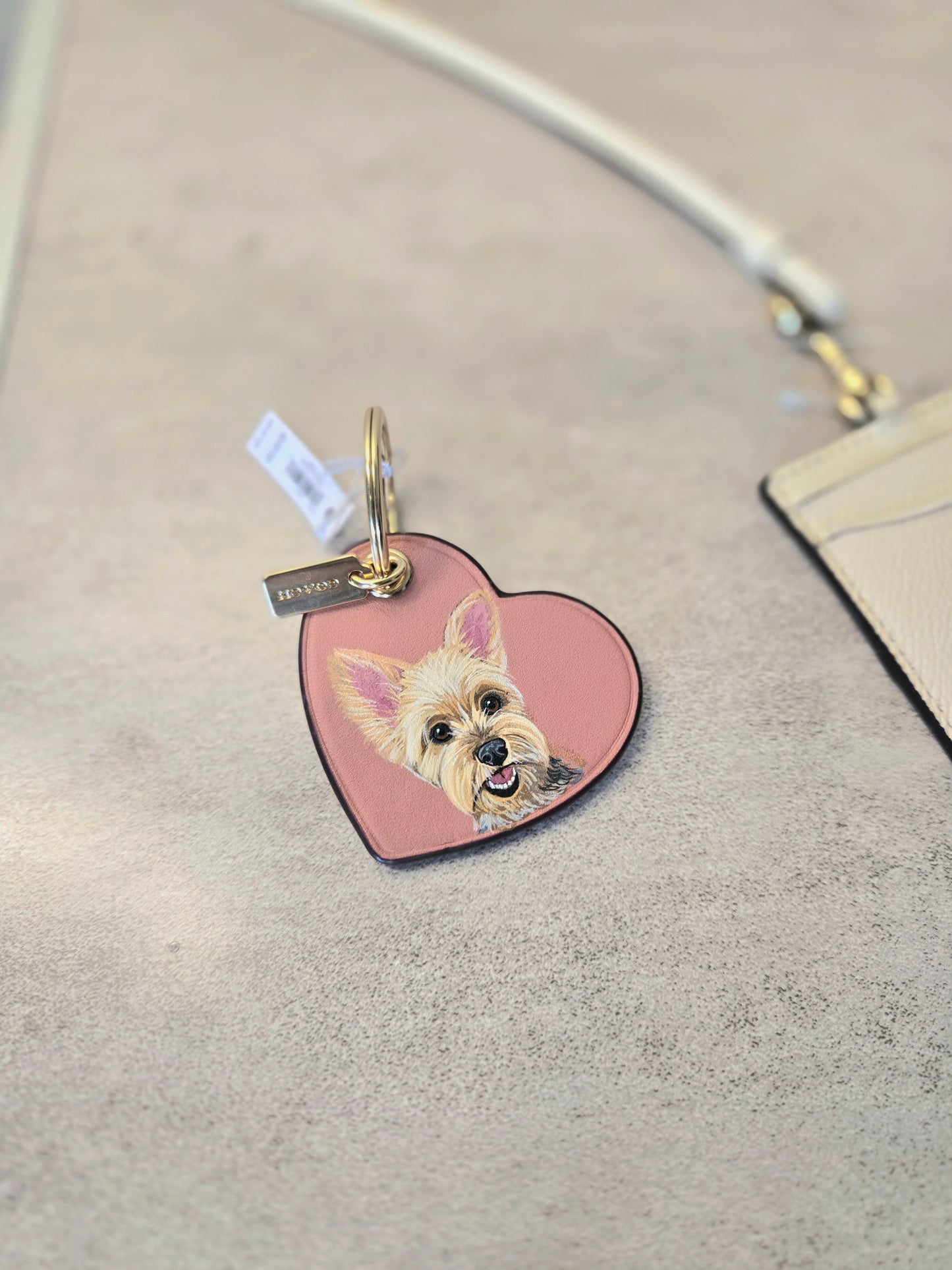 NEW!  Pink Heart Coach Bag Charm with Custom Pet Portrait